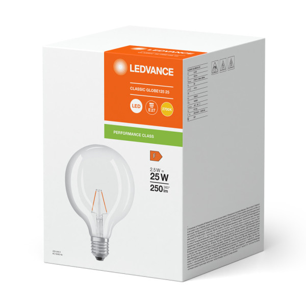 Led classic ledvance performance clg25 verre 300° e27 2,5w 250lm ra80 2700k