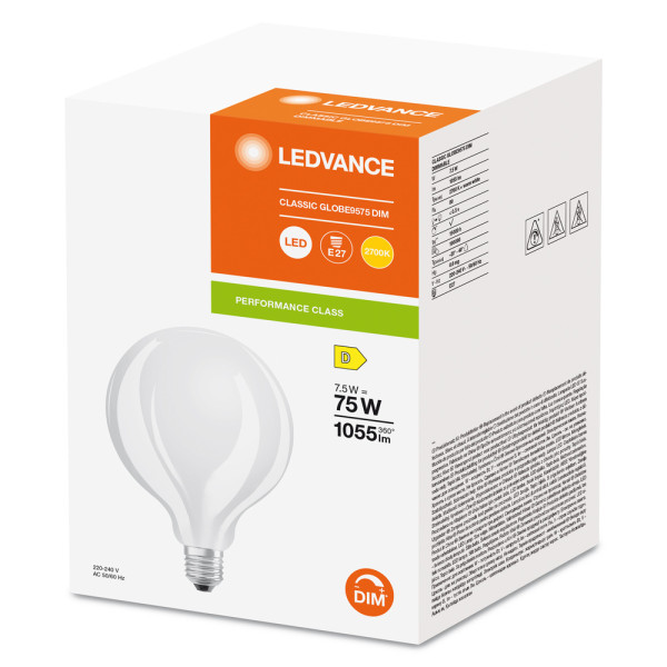 Led classic ledvance performance dim clg75 verre 300° e27 7,5w 1055lm ra80 2700k