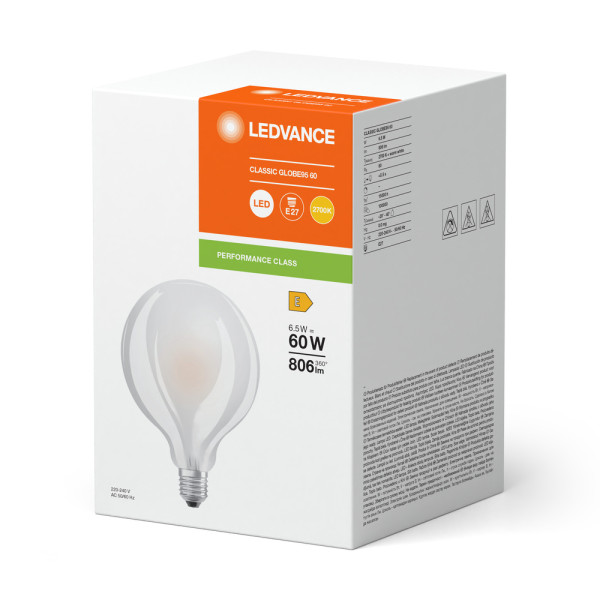 Led classic ledvance performance clg60 verre 300° e27 6,5w 806lm ra80 2700k