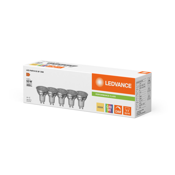 Led spot ledvance performance par16 50  verre 36° gu10 4,5w 350lm ra90 3000k