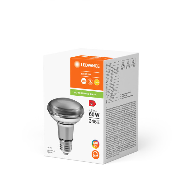 Led spot ledvance performance class r80 60 verre 36° e27 4,9w 345lm ra90 2700k