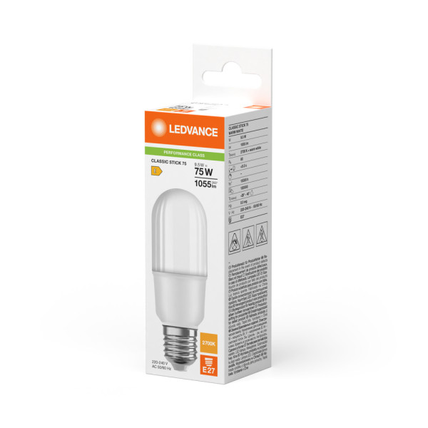 Led classic ledvance performance cls75 plastic 200° e27 9w 1050lm ra80 2700k