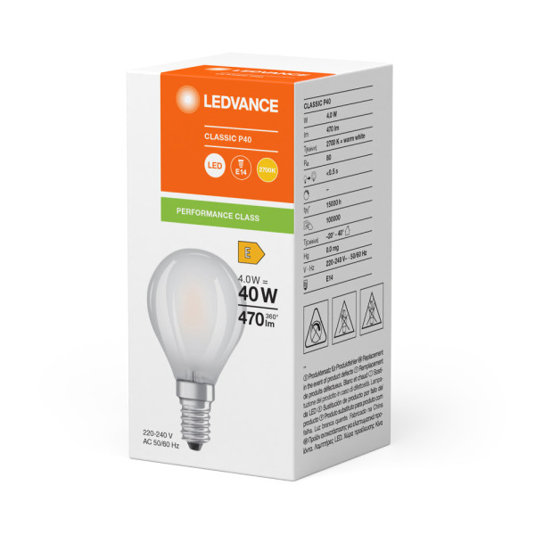 Led classic ledvance performance class clp40 verre 300° e14 4w 470lm ra80 2700k