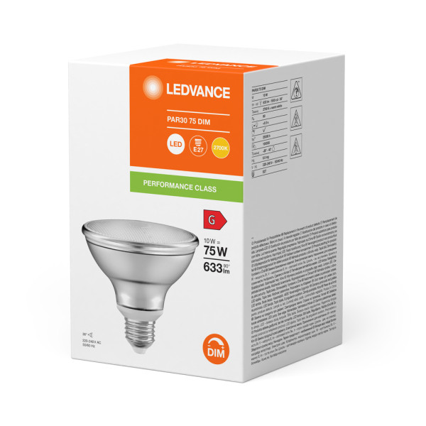 Led spot ledvance performance class par30 75 verre 36° e27 10w 633lm ra90 2700k