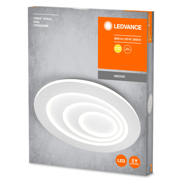 Ldv orbis spiral oval 720mm 63w 3800lm 3000k  blanc plafonnier décoratif ledvanc