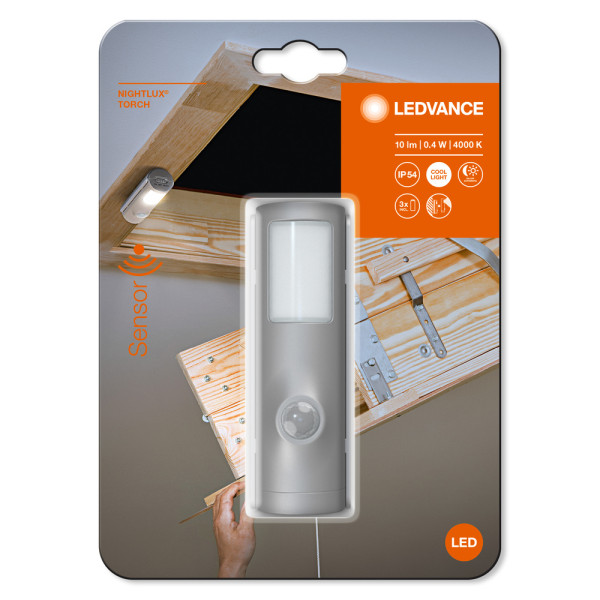 Ldv nightlux torch argent 1w/4000k sur pile avec détecteur pir ledvance