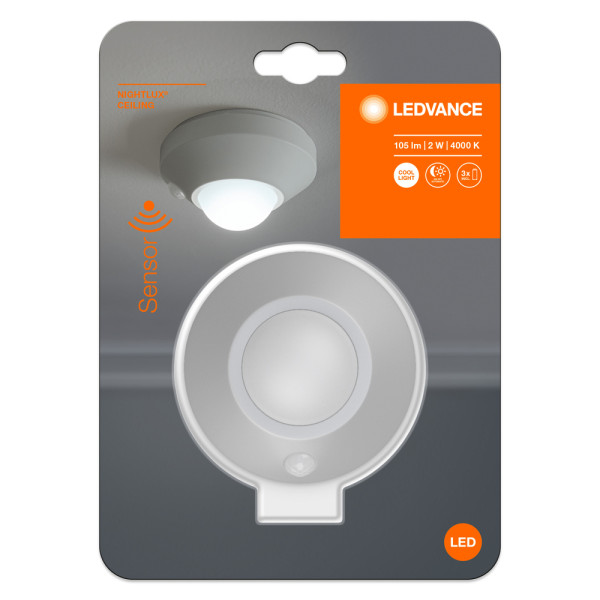 Ldv nightlux ceiling argent 2w/4000k 105lm sur pile avec détecteur pir ledvance