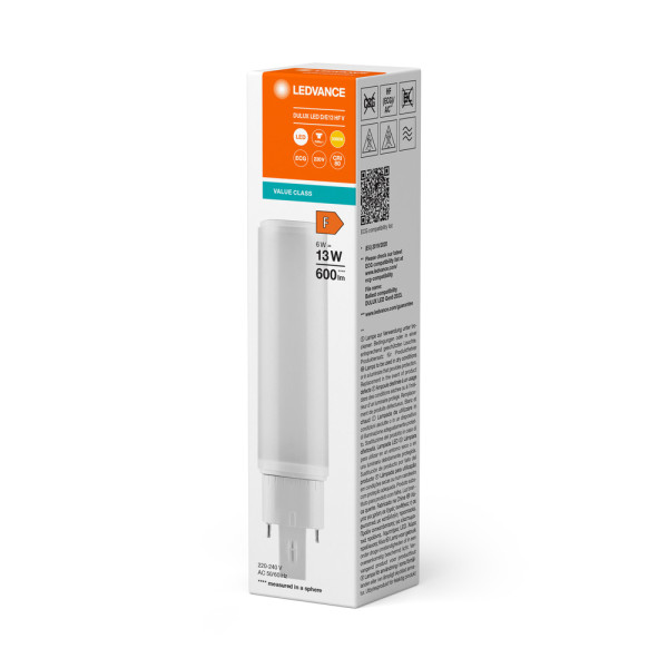 Dulux led ledvance d/e 13 hf ou ac plastic 120° g24q-1 6w 600lm ra80 3000k