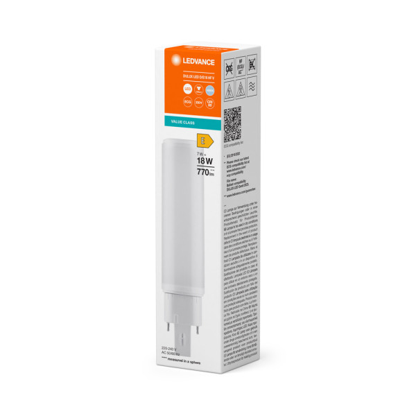 Dulux led ledvance d/e 18 hf ou ac plastic 120° g24q-2 7w 770lm ra80 4000k