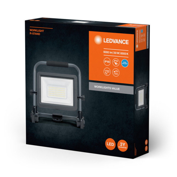 Led worklight value projecteur de chantier 50w lumiere du jour r-stand et prise