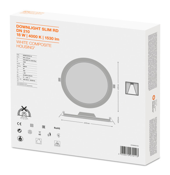 Ldv dl slim rond 210 18w 4000k blanc ip20 1530lm ledvance downlight