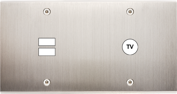 Façade confidence laiton nickel satiné double horizontale ouverture pour chargeur double usb 1 tv à vis