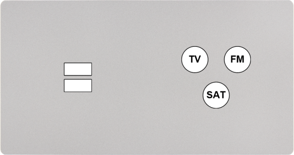 Façade "m" nickel sablé double horizontale 1 chargeur usb 1 tv-fm-sat sans vis