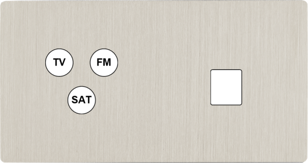 Façade "m" nickel brossé double horizontale 1 tv-fm-sat 1 media sans vis