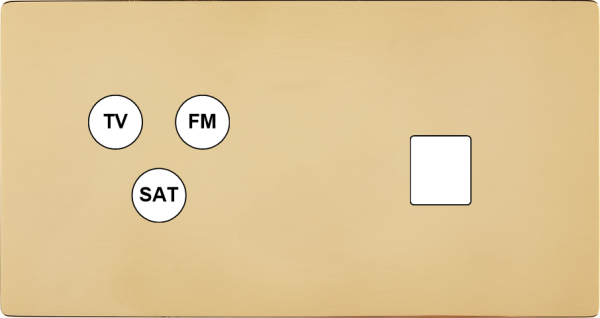 Façade "m" laiton verni double horizontale 1 tv-fm-sat 1 media sans vis