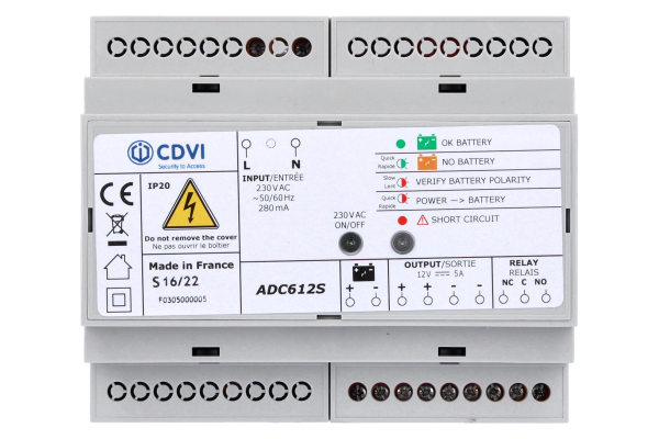 Alimentation secourable 12v dc - 5a - rail din - 6 modules - leds et relais