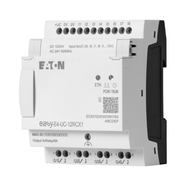 Appareil de base 12/24 vdc,24 vac, sans afficheur, 8e tor dont 4 ana, 4s relais (EASY-E4-UC-12RCX1)