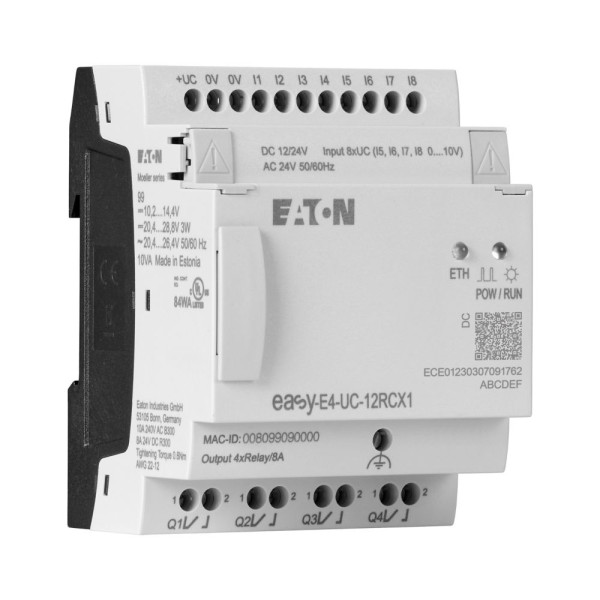 Appareil de base 12/24 vdc,24 vac, sans afficheur, 8e tor dont 4 ana, 4s relais (EASY-E4-UC-12RCX1)