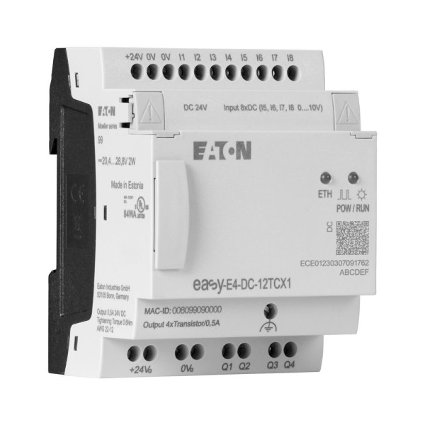 Appareil de base 24 v dc, sans afficheur, 8e tor dont 4 ana, 4s transistor (EASY-E4-DC-12TCX1)