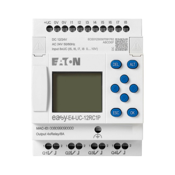 Module logique 12/24 vdc,24 vac, afficheur, 8e tor : 4 ana, 4s relais, push-in (EASY-E4-UC-12RC1P)