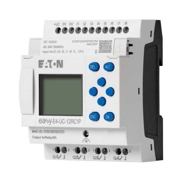 Module logique 12/24 vdc,24 vac, afficheur, 8e tor : 4 ana, 4s relais, push-in (EASY-E4-UC-12RC1P)