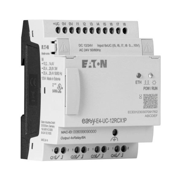 Module logique 12/24 vdc,24 vac, sans aff., 8e tor: 4 ana, 4s relais, push-in (EASY-E4-UC-12RCX1P)