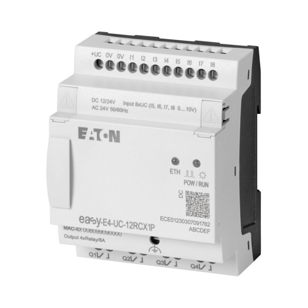 Module logique 12/24 vdc,24 vac, sans aff., 8e tor: 4 ana, 4s relais, push-in (EASY-E4-UC-12RCX1P)