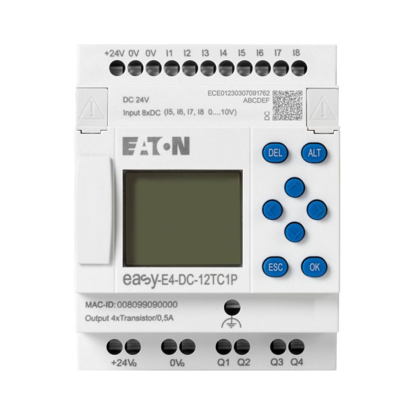 Module logique 24 v dc, afficheur, 8e tor dont 4 ana, 4s transistor, push-in (EASY-E4-DC-12TC1P)