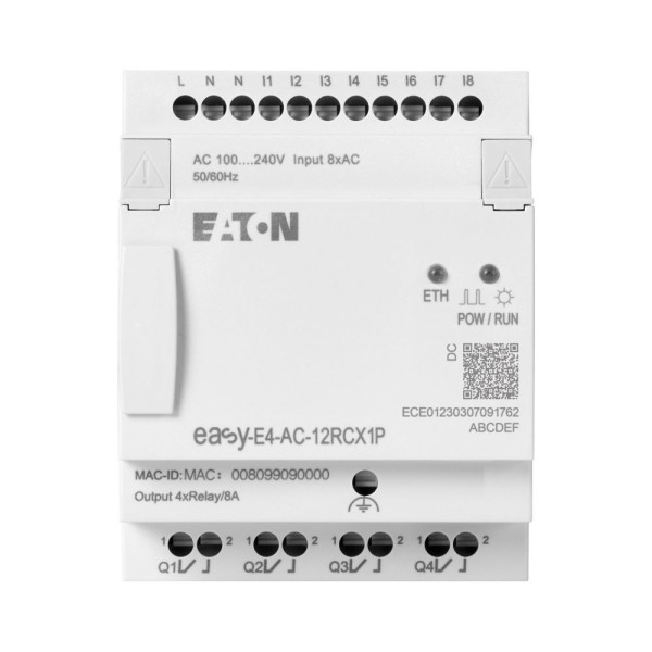 Appareil de base 100-240 v ac/dc, sans afficheur, 8e tor, 4s relais, push-in (EASY-E4-AC-12RCX1P)