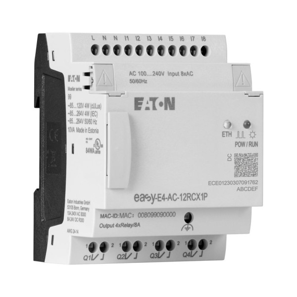 Appareil de base 100-240 v ac/dc, sans afficheur, 8e tor, 4s relais, push-in (EASY-E4-AC-12RCX1P)