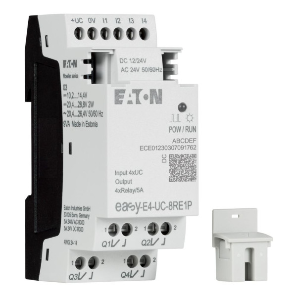 Extension e/s, 12/24 v dc, 24 v ac, 4 entrées tor, 4 sorties relais, push-in (EASY-E4-UC-8RE1P)