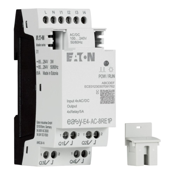 Extension e/s, 100-240 v ac/dc, 4 entrées tor, 4 sorties relais, push-in (EASY-E4-AC-8RE1P)