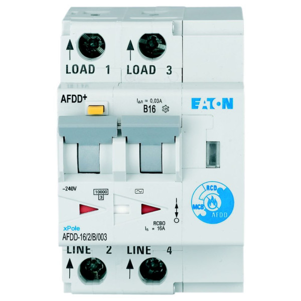Disj. diff. et de dét d'arc élec., 2 poles, 16a, courbe b, 30ma, type ac (AFDD-16/2/B/003)
