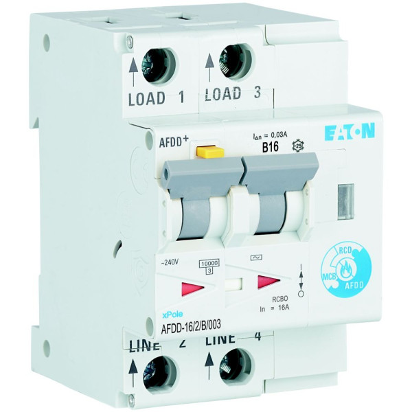 Disj. diff. et de dét d'arc élec., 2 poles, 16a, courbe b, 30ma, type ac (AFDD-16/2/B/003)