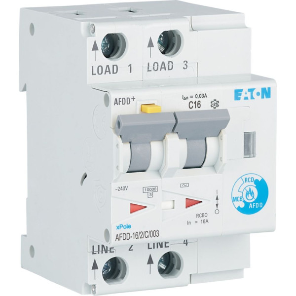 Disj. diff. et de dét d'arc élec., 2 poles, 16a, courbe c, 30ma, type ac (AFDD-16/2/C/003)