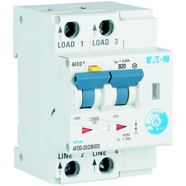 Disj. diff. et de dét d'arc élec., 2 poles, 20a, courbe b, 30ma, type ac (AFDD-20/2/B/003)