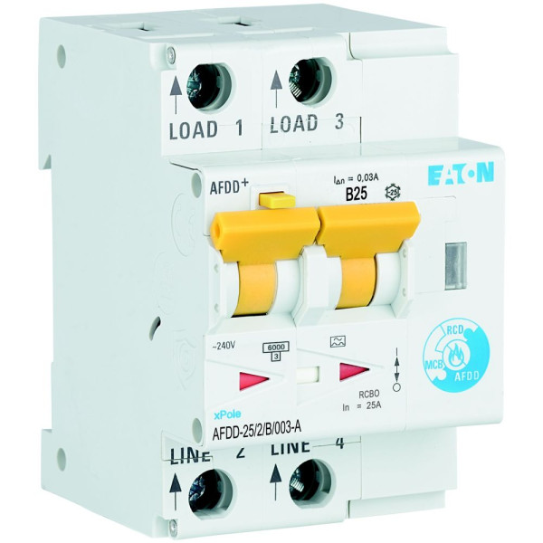 Disj. diff. et de dét d'arc élec., 2 poles, 25a, courbe b, 30ma, type a (AFDD-25/2/B/003-A)