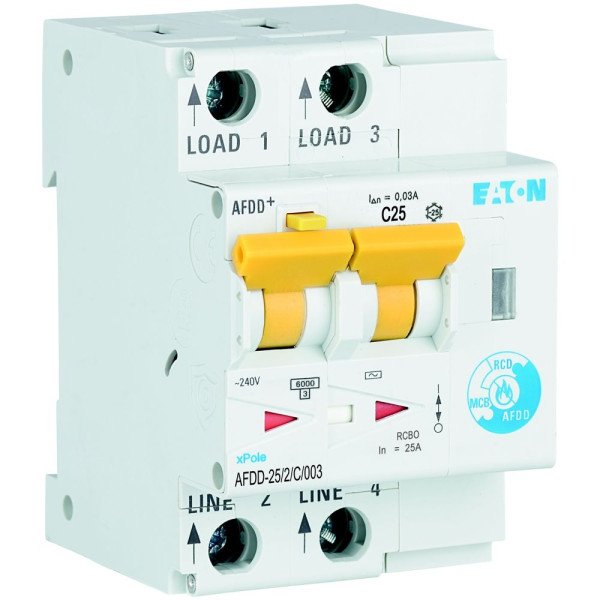 Disj. diff. et de dét d'arc élec., 2 poles, 25a, courbe c, 30ma, type ac (AFDD-25/2/C/003)