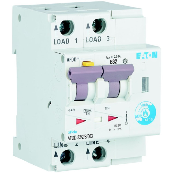 Disj. diff. et de dét d'arc élec., 2 poles, 32a, courbe b, 30ma, type ac (AFDD-32/2/B/003)