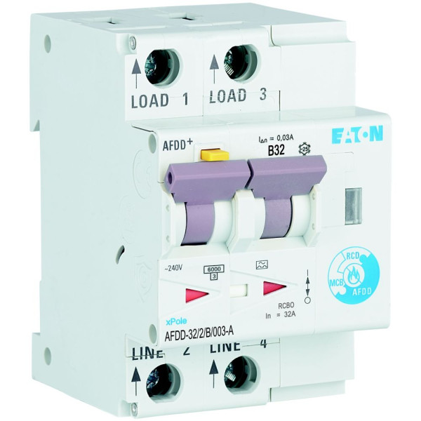 Disj. diff. et de dét d'arc élec., 2 poles, 32a, courbe b, 30ma, type a (AFDD-32/2/B/003-A)