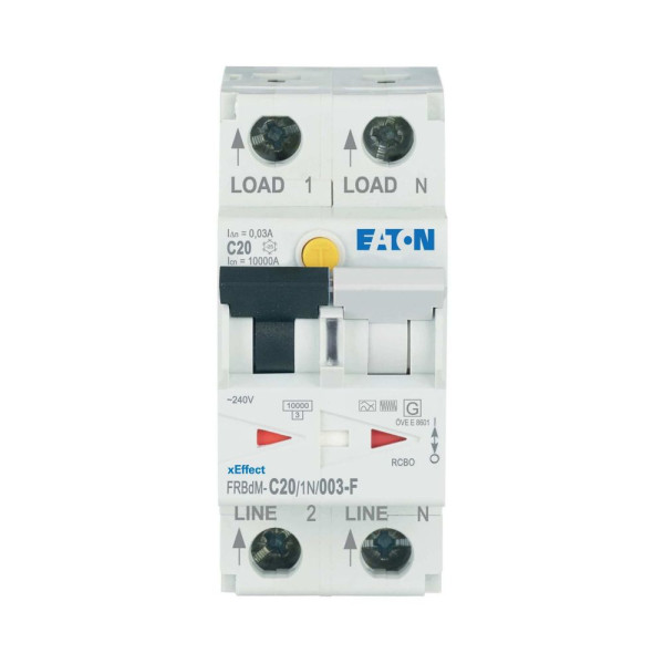 Disjoncteur différentiel électronique, 20 a, 30 ma, courbe c, 1p+n, type f (frbdm-c20/1n/003-f)