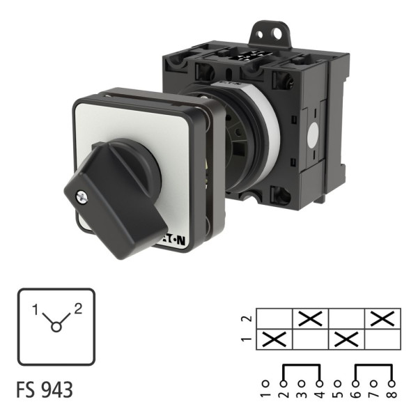 Inverseur, contacts: 4, 32a, 1-2, 90°, à accrochage, encastré, fixation arrière (T3-2-8221/Z)