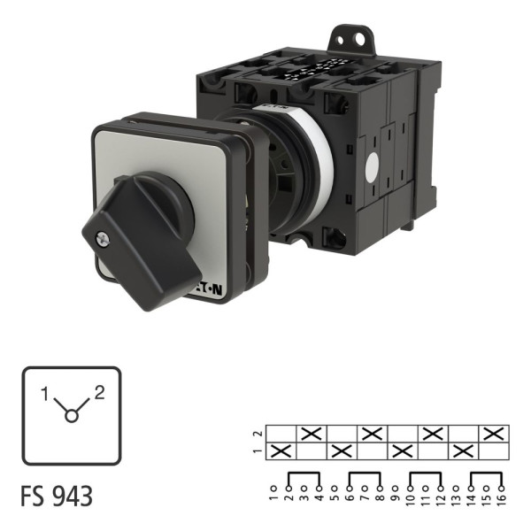 Inverseur, contacts: 8, 32a, 1-2, 90°, à accrochage, encastré, fixation arrière (T3-4-8223/Z)