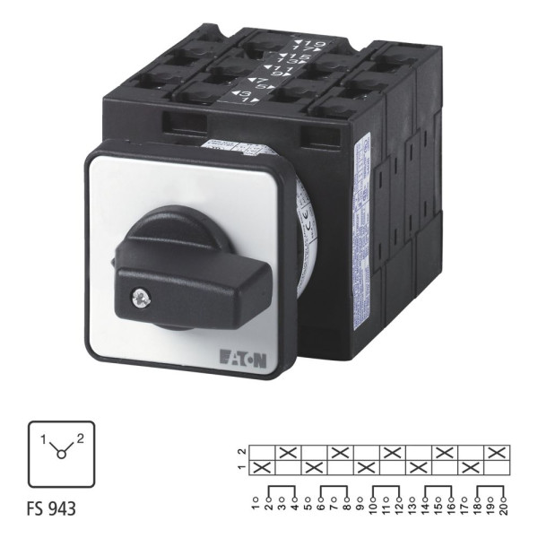 Inverseurs, contacts: 10, 32 a, plastron: 1-2, 90 °, à accrochage, encastré (T3-5-8369/E)