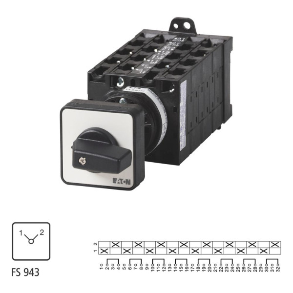 Inverseur, contacts: 16, 32a, 1-2, 90°, à accrochage, encastré, fixation arrière (T3-8-8372/Z)