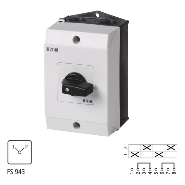 Inverseurs, contacts: 4, 32 a, plastron: 1-2, 90°, à accrochage, en saillie (T3-2-8221/I2)