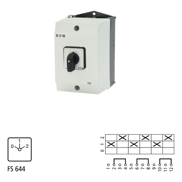 Inverseurs, contacts: 6, 32 a, plastron: 0-1-2, 60 °, à accrochage, en saillie (T3-3-8451/I2)