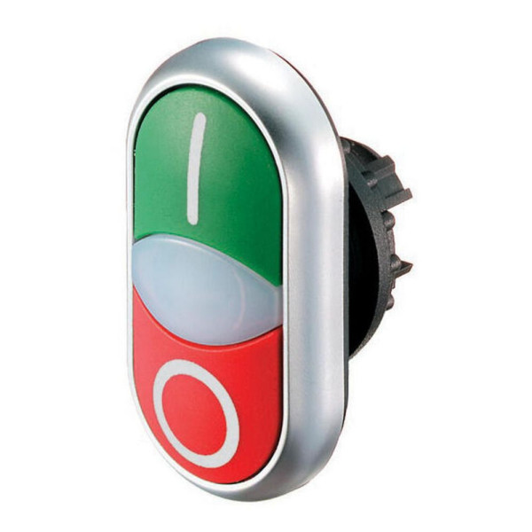 Bouton-poussoir double Eaton avec voyant lumineux vert i/blanc/rouge 0 (M22-DDL-GR-X1/X0)