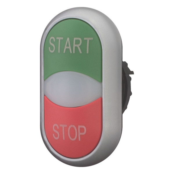 Bouton-poussoir double avec élement del, vert start/blanc/rouge stop (M22-DDL-GR-GB1/GB0)