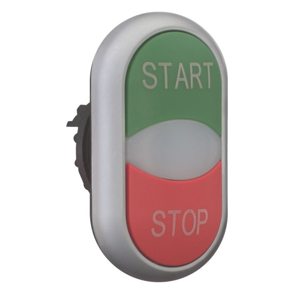 Bouton-poussoir double avec élement del, vert start/blanc/rouge stop (M22-DDL-GR-GB1/GB0)